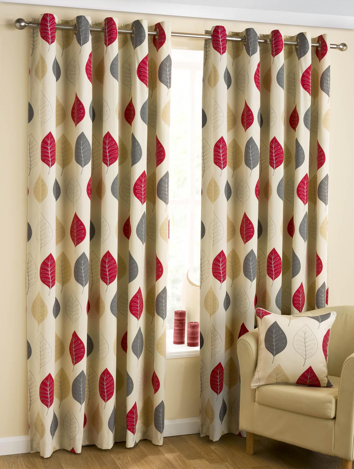 Leaves Ready Made Eyelet Curtains Red Free UK Delivery Terrys Fabrics