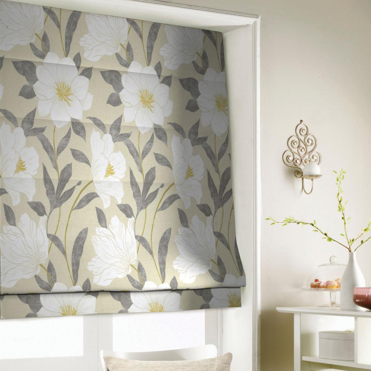 Floral Burst Roman Blind in Charcoal Made To Measure Blinds