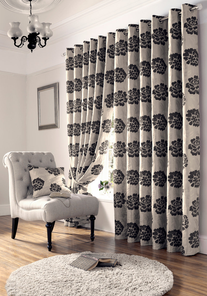Rosy Lined Eyelet Curtains In Black Free UK Delivery Terrys Fabrics
